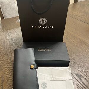 Versace Black Leather Wallet with Gold Accent